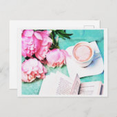 ピンクフローラ牡丹コージーラテウォーター色 ポストカード (正面/裏面)