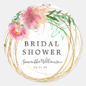 ピンクフローラ牡丹ブライダルシャワーフェイスシール ラウンドシール (正面)