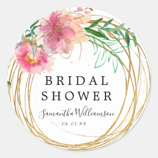 ピンクフローラ牡丹ブライダルシャワーフェイスシール ラウンドシール (正面)