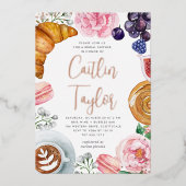 ピンクフローラ牡丹ブライダルシャワーブランチバラ金ゴールド 箔招待状 (正面)