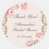 ピンクフローラ牡丹ヴィンテージブライダルシャワーありがとう ラウンドシール (正面)