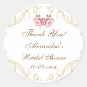 ピンクフローラ牡丹ヴィンテージブライダルシャワーありがとう ラウンドシール (正面)