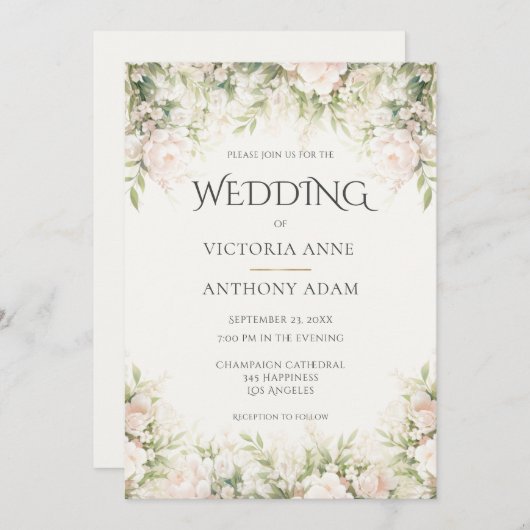 ピンクフローラ牡丹結婚水色 招待状 (正面/裏面)
