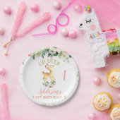 ピンクフローラ王鹿1歳の誕生日 ペーパープレート (パーティー)