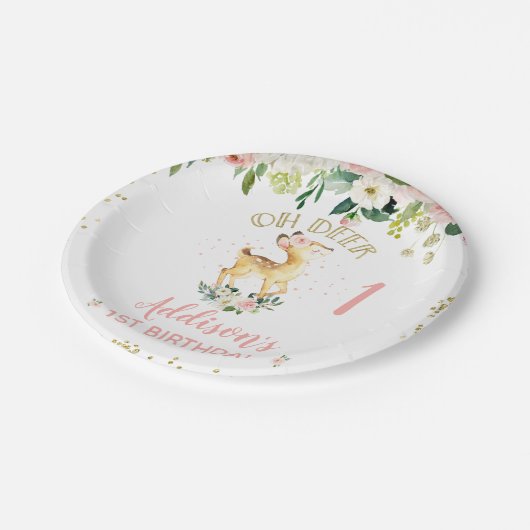 ピンクフローラ王鹿1歳の誕生日 ペーパープレート (アングル)