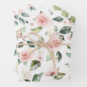 ピンクフローラ白バラ紙フラットシートセット3 ラッピングペーパーシート (インサイチュ)