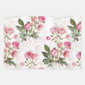 ピンクフローラ白バラ紙フラットシートセット3 ラッピングペーパーシート (正面3)