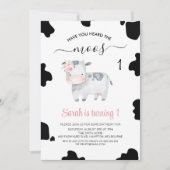 ピンクフローラ白黒グレイ牛プリント誕生日 招待状 (正面)