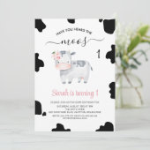 ピンクフローラ白黒グレイ牛プリント誕生日 招待状 (スタンド正面)