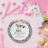  ピンクフローラ白黒牛のプリント誕生会 ペーパープレート (パーティー)