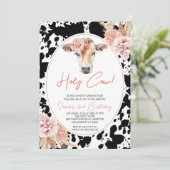 ピンクフローラ白黒牛プリント誕生日 招待状 (スタンド正面)