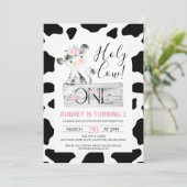 ピンクフローラ白黒牛プリント1st誕生日 招待状 (スタンド正面)