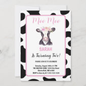 ピンクフローラ白黒牛プリント2nd誕生日 招待状 (正面)