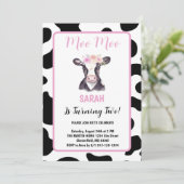 ピンクフローラ白黒牛プリント2nd誕生日 招待状 (スタンド正面)