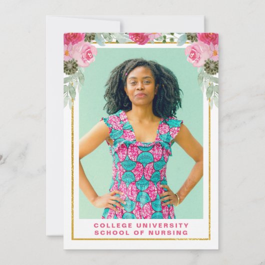 ピンクフローラ看護学校写真卒業式Invita 招待状 (裏面)