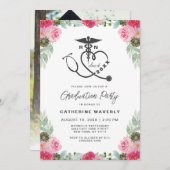 ピンクフローラ看護学校写真卒業 招待状 (正面/裏面)