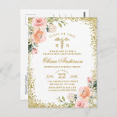 ピンクフローラ看護学校卒業招待状 ポストカード (正面/裏面)