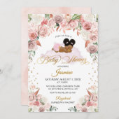 ピンクフローラ睡眠赤ちゃんシャワー 招待状 (正面/裏面)