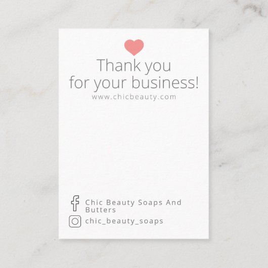 ピンクフローラ石鹸サンプル価格表示カード 名刺 (裏面)