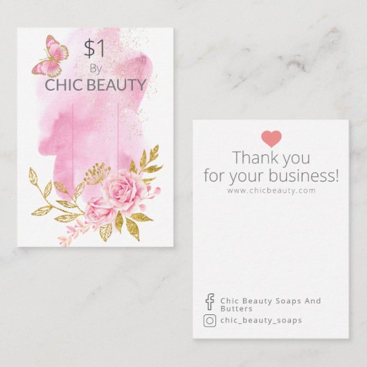 ピンクフローラ石鹸サンプル価格表示カード 名刺 (正面/裏面)