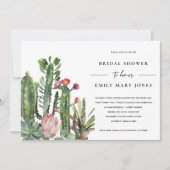 ピンクフローラ砂漠のサボテンの葉ブライダルシャワー 招待状 (正面)