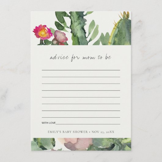 ピンクフローラ砂漠のサボテン動物相アドバイス赤ちゃんシャワー エンクロージャーカード (正面)
