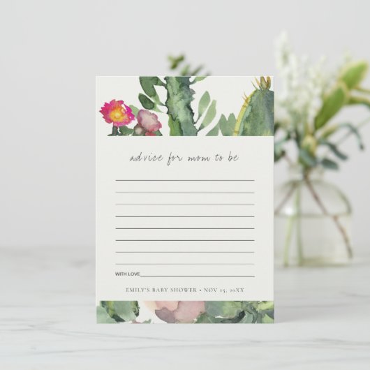 ピンクフローラ砂漠のサボテン動物相アドバイス赤ちゃんシャワー エンクロージャーカード (スタンド正面)