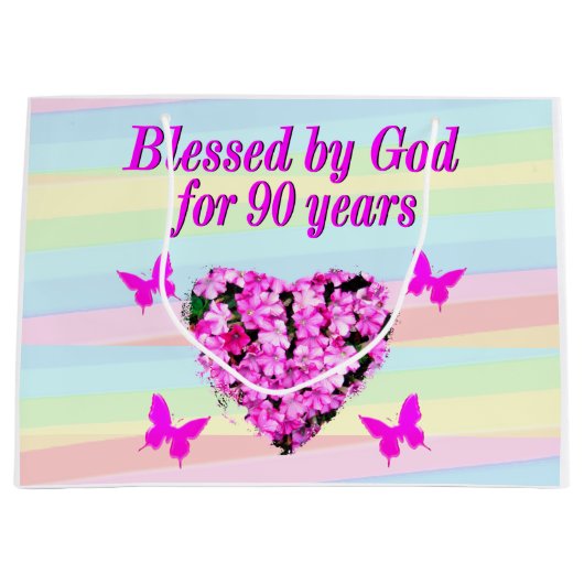 ピンクフローラ神を愛する90th誕生日抱き枕 ラージペーパーバッグ (正面)