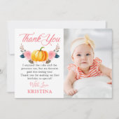 ピンクフローラ秋カボチャ秋誕生日写真 サンキューカード (正面)