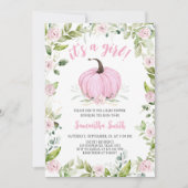 ピンクフローラ秋カボチャ赤ちゃんシャワー 招待状 (正面)