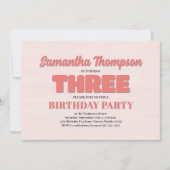 ピンクフローラ第三誕生日ガールパーティーテンプレート 招待状 (正面)