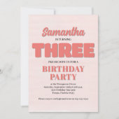 ピンクフローラ第三誕生日ガールパーティーテンプレート 招待状 (正面)