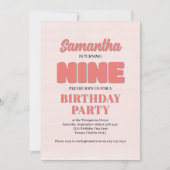 ピンクフローラ第九誕生日ガールパーティーテンプレート 招待状 (正面)