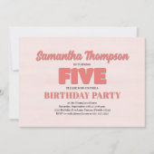 ピンクフローラ第五誕生日ガールパーティーテンプレート 招待状 (正面)