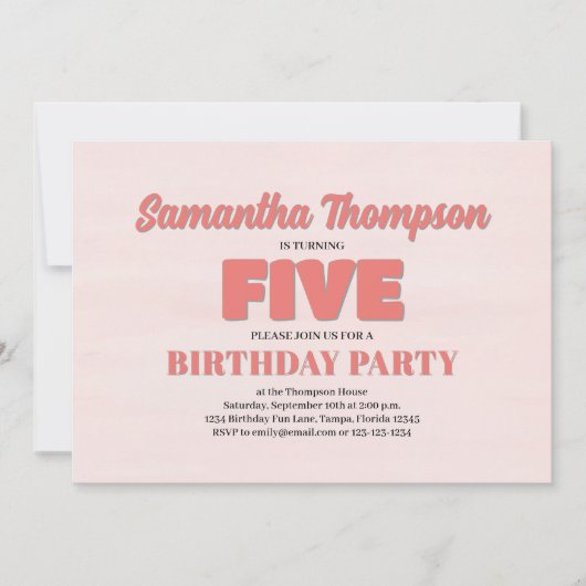ピンクフローラ第五誕生日ガールパーティーテンプレート 招待状 (正面)