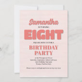 ピンクフローラ第八誕生日ガールパーティーテンプレート 招待状 (正面)