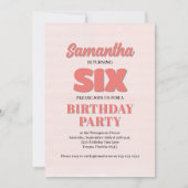 ピンクフローラ第六誕生日ガールパーティーテンプレート 招待状 (正面)