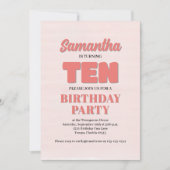 ピンクフローラ第十誕生日ガールパーティーテンプレート 招待状 (正面)