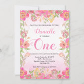ピンクフローラ第1誕生日招待状 招待状 (正面)