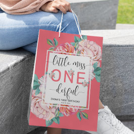 ピンクフローラ第1誕生日 ミディアムペーパーバッグ