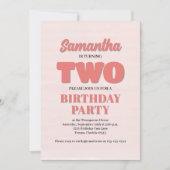 ピンクフローラ第2誕生日ガールパーティーテンプレート 招待状 (正面)