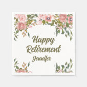 ピンクフローラ素朴グリーンリーボホハッピーリタイアメント スタンダードカクテルナプキン (正面)