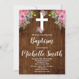 ピンクフローラ素朴バプテスマ宗教招待状 招待状