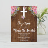 ピンクフローラ素朴バプテスマ宗教招待状 招待状 (スタンド正面)