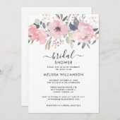 ピンクフローラ素朴ブライダルシャワー 招待状 (正面/裏面)