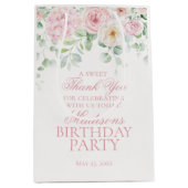 ピンクフローラ紫陽花ボタニカル誕生日のお願い ミディアムペーパーバッグ (正面)