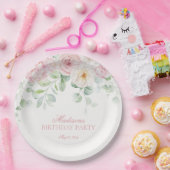 ピンクフローラ紫陽花ボタニカル開花誕生日 ペーパープレート (パーティー)