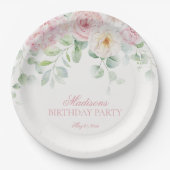 ピンクフローラ紫陽花ボタニカル開花誕生日 ペーパープレート (正面)
