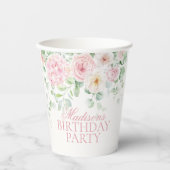 ピンクフローラ紫陽花ボタニカル開花誕生日 紙コップ (正面)
