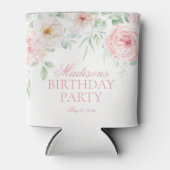 ピンクフローラ紫陽花ボタニカル開花誕生日 缶クーラー (正面)